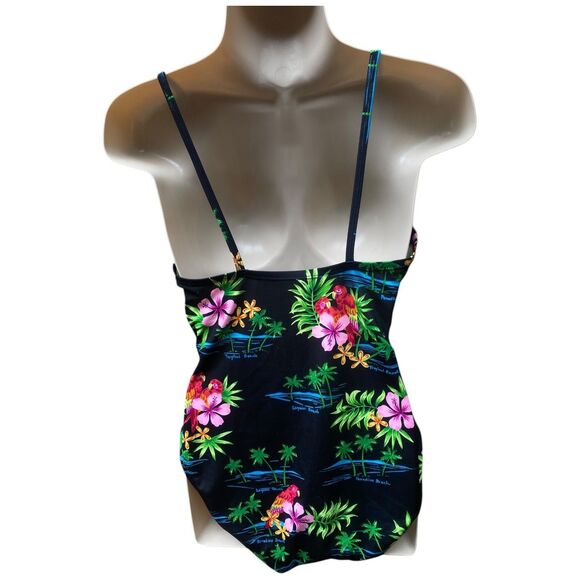 Vintage Paradise Beach Tropical Swimsuit M One Piece Parrots Hibiscus Palm - Picture 4 of 10